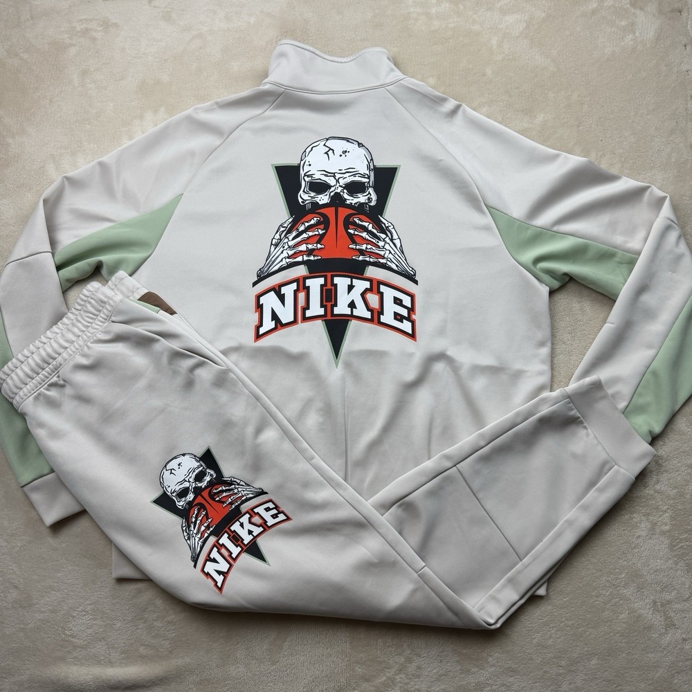 Nike Frenzy Skull Tracksuit Mens XL Light Bone Brown Green Skull Basketball‎